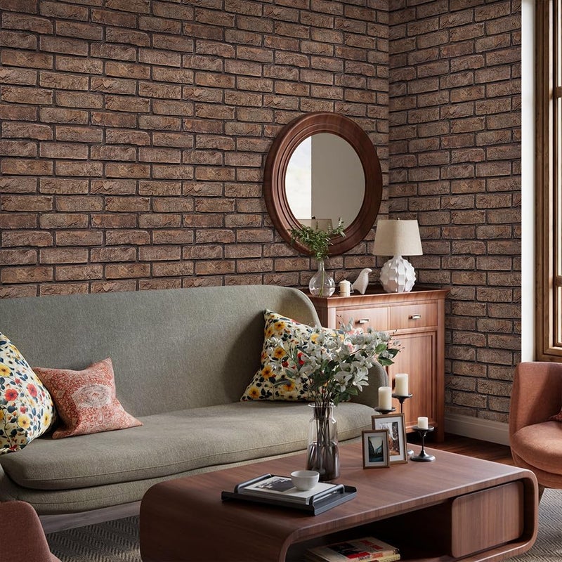 Commomy 3D Faux Brick Wall Panels - 10 pcs 11.8”x 11.8”Small Size PVC Printable Peel and Stick Brick Backsplash Brown Brick Wallpaper Wall Tile for Kitchen,Bedroom,Bathroom,Living Room,Fireplace,RV - Image 3
